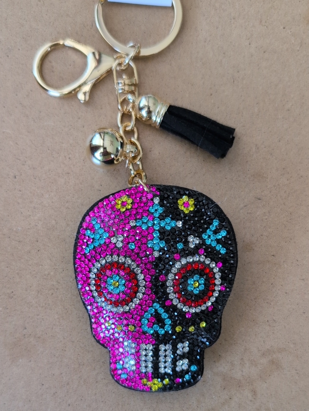 Crystal Embellished Sugar Skull Keychain Bag Charm